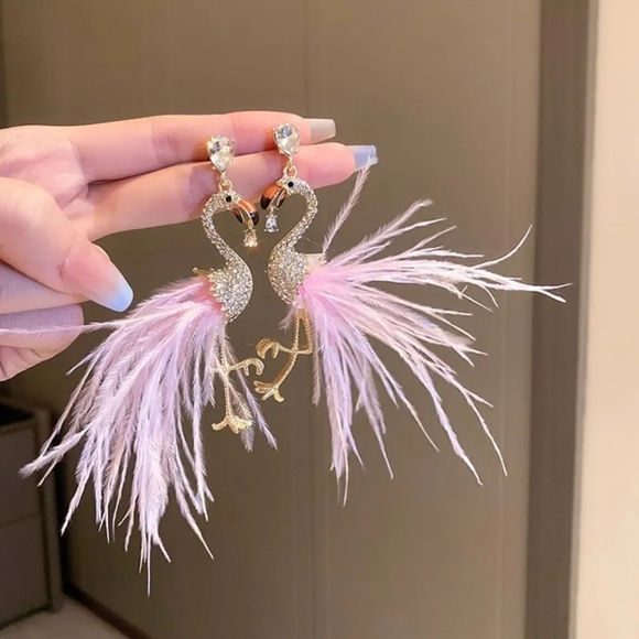 Flamingo Gold Toned Earrings - Picture 1 of 10